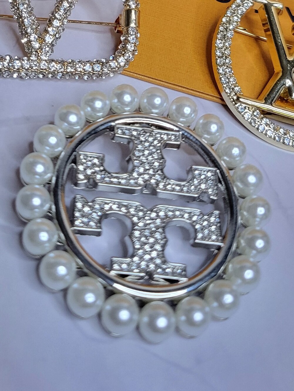 Silver, Pearl & Crystal Tory Brooch